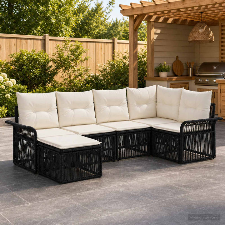 Havesofa Sæt 6 stk. Sort polyrattan