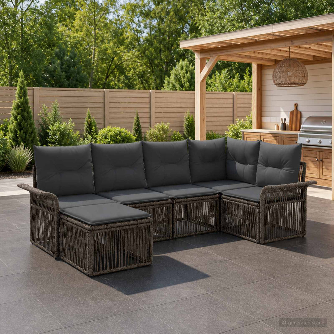 Havesofa Sæt 6 stk. Grå polyrattan