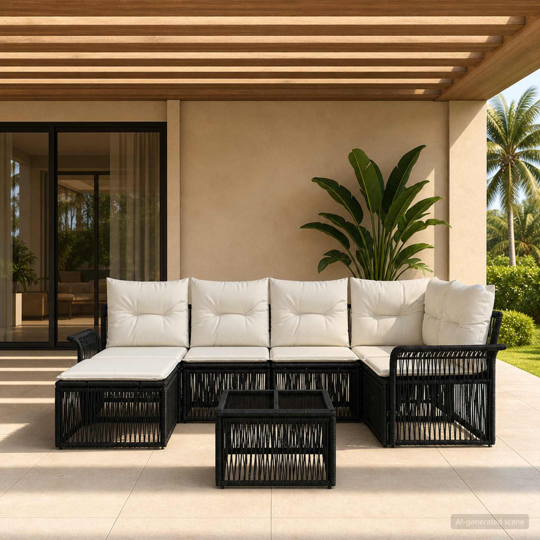 Havesofa Sæt 7 stk. Sort polyrattan