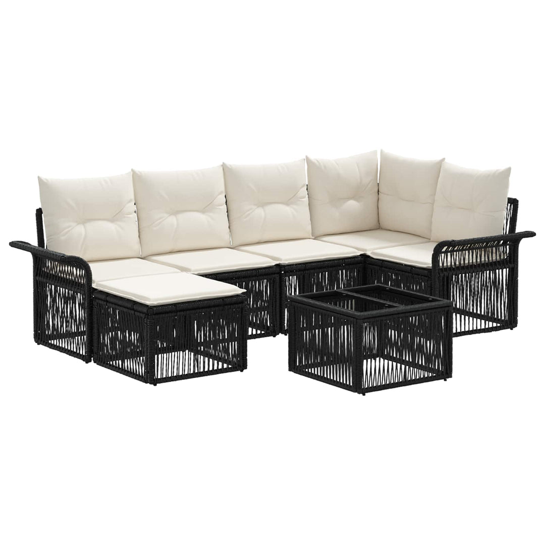 Havesofa Sæt 7 stk. Sort polyrattan