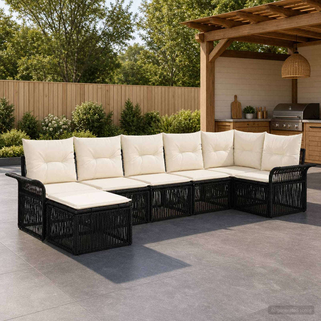 Havesofa Sæt 7 stk. Sort polyrattan