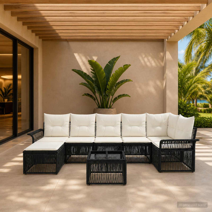 Havesofa Sæt 8 stk. Sort polyrattan