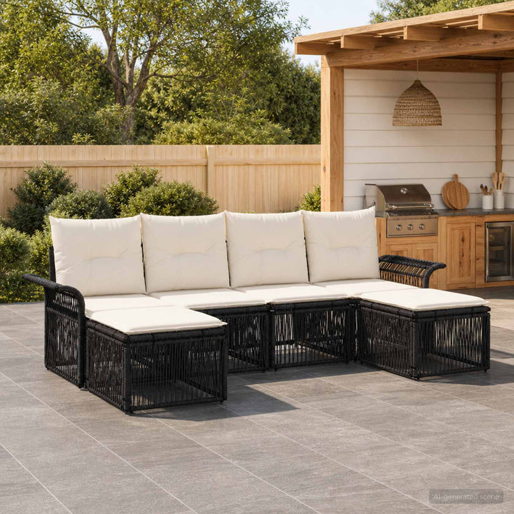 Havesofa Sæt 6 stk. Sort polyrattan