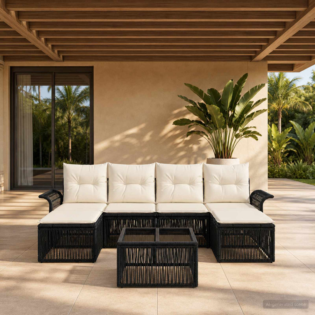 Havesofa Sæt 7 stk. Sort polyrattan