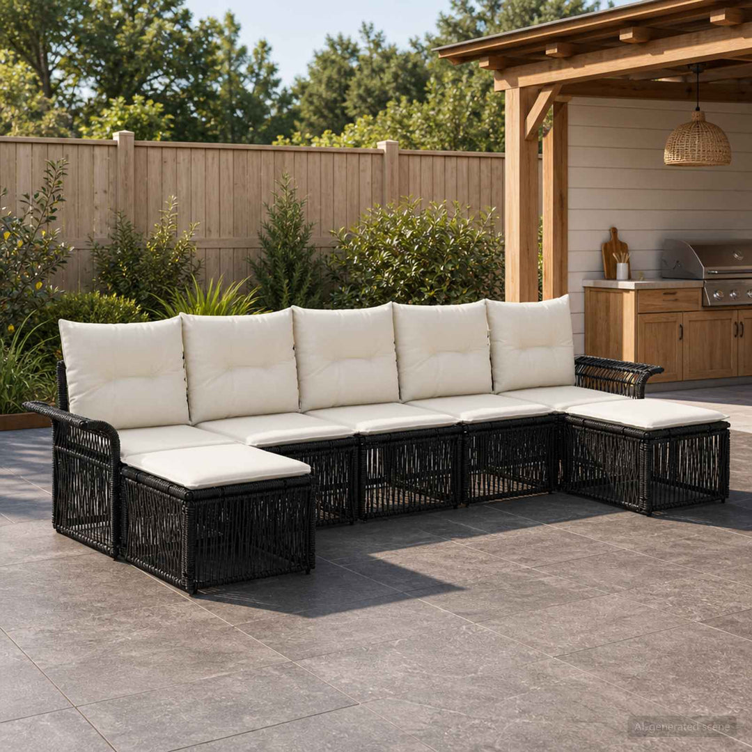 Havesofa Sæt 7 stk. Sort polyrattan
