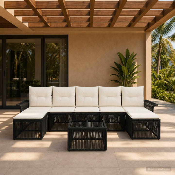 Havesofa Sæt 8 stk. Sort polyrattan