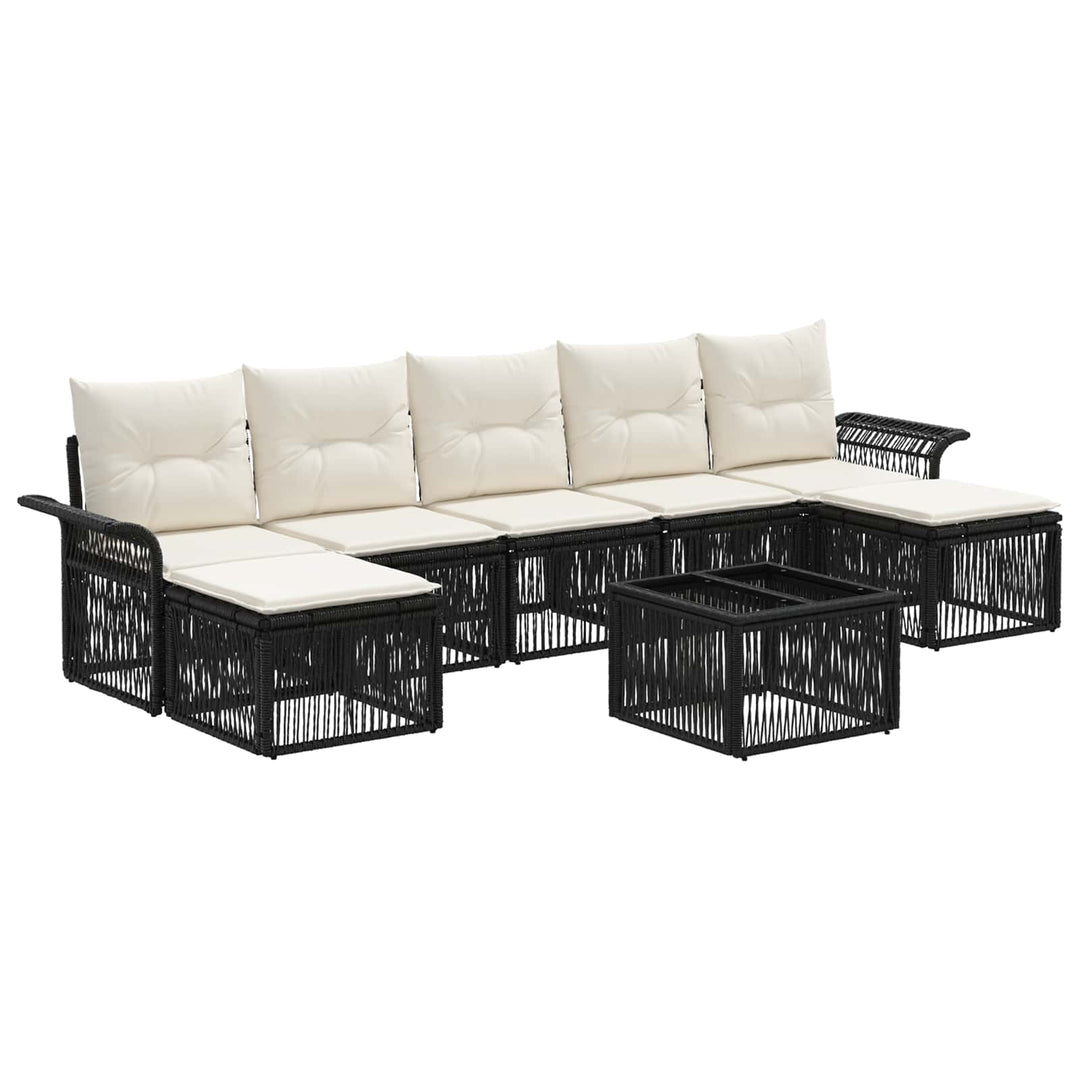 Havesofa Sæt 8 stk. Sort polyrattan