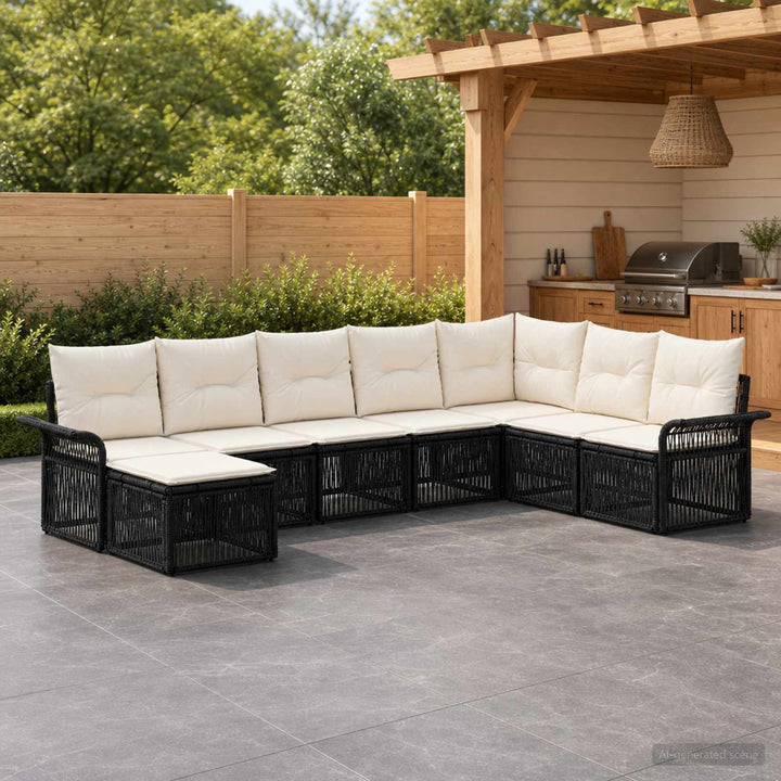 Havesofa Sæt 8 stk. Sort polyrattan