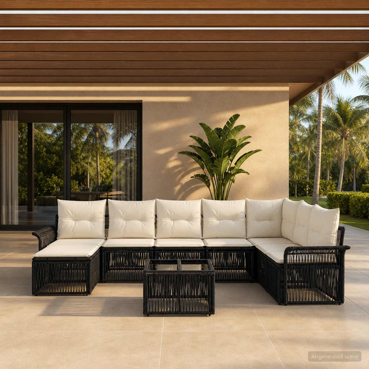 Havesofa Sæt 9 stk. Sort polyrattan
