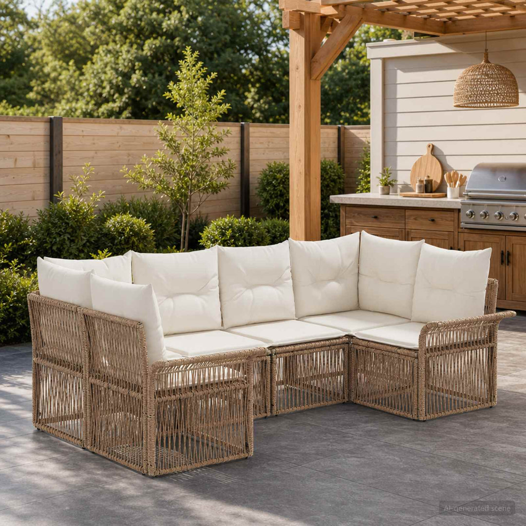 Havesofa Sæt 6 stk. 6-Antal sæder Beige polyrattan