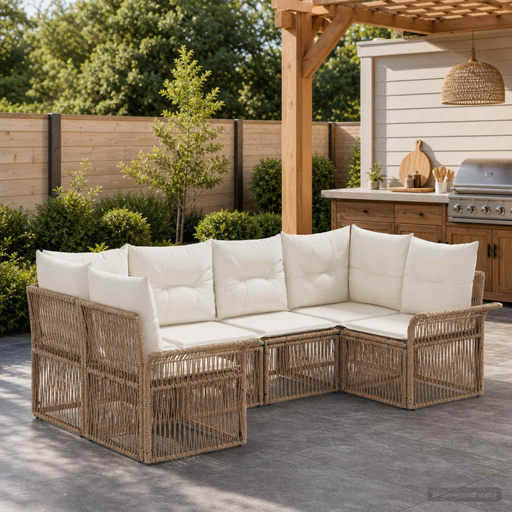 Havesofa Sæt 6 stk. 6-Antal sæder Beige polyrattan