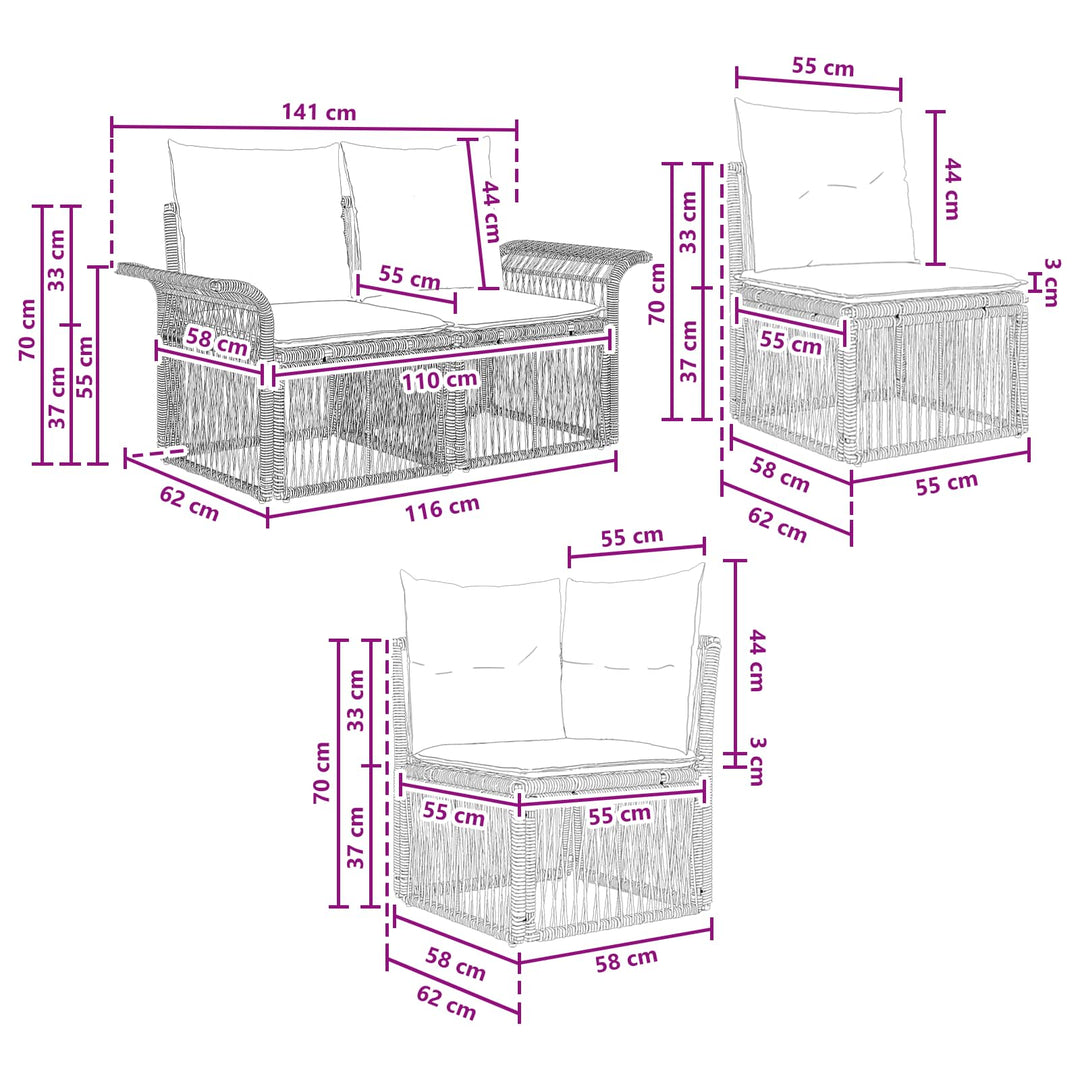 Havesofa Sæt 6 stk. 6-Antal sæder Beige polyrattan