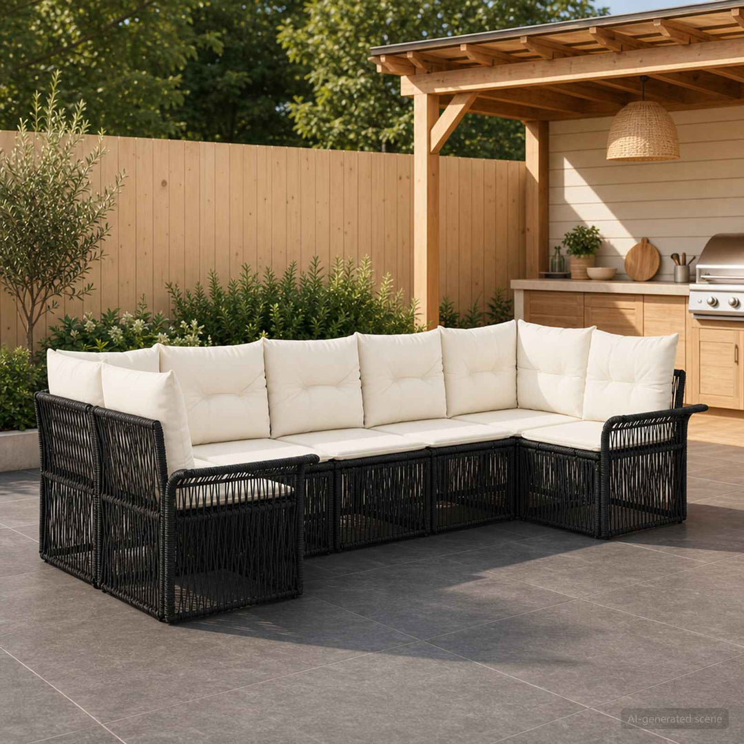 Havesofa Sæt 7 stk. 7-Antal sæder Sort polyrattan