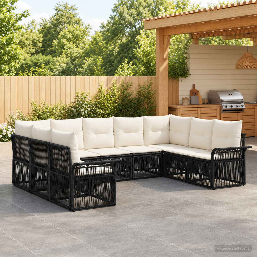 Havesofa Sæt 9 stk. Sort polyrattan
