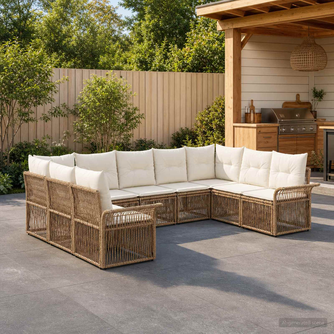Havesofa Sæt 9 stk. Beige polyrattan