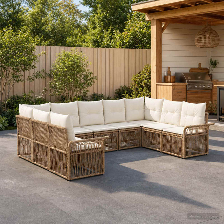Havesofa Sæt 9 stk. Beige polyrattan