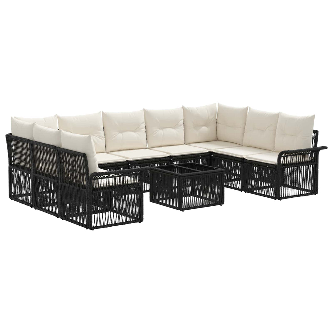Havesofa Sæt 10 stk. Sort polyrattan