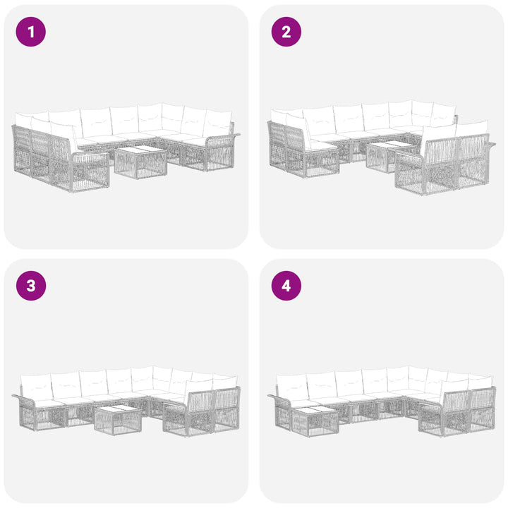 Havesofa Sæt 10 stk. Sort polyrattan