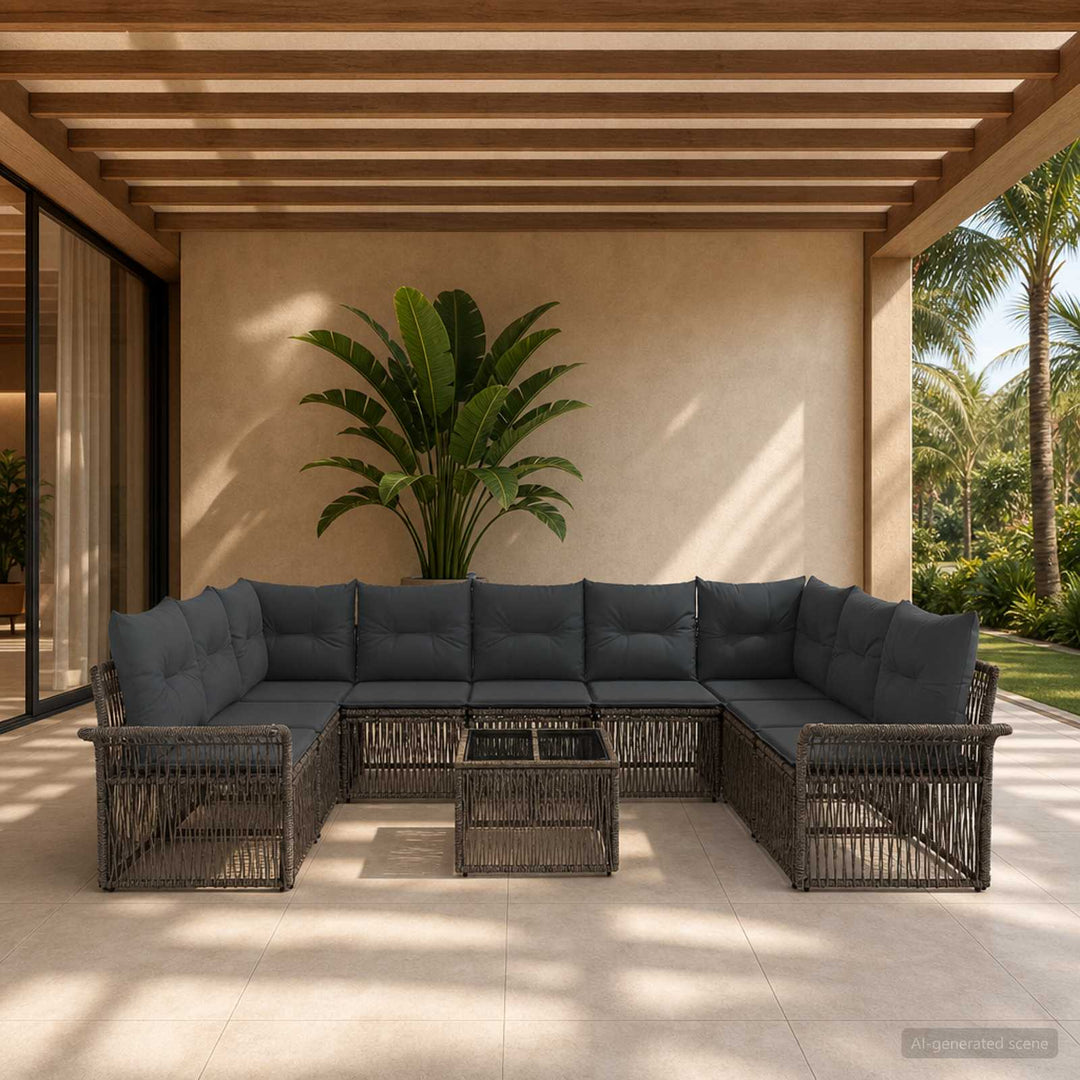 Havesofa Sæt 10 stk. Grå polyrattan