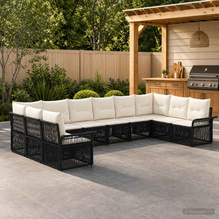 Havesofa Sæt 10 stk. Sort polyrattan