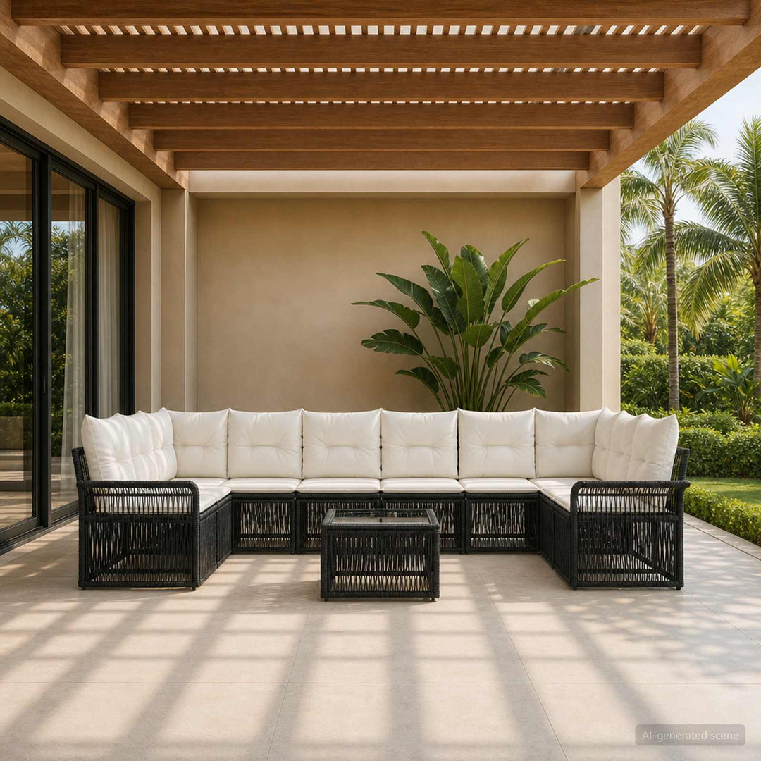 Havesofa Sæt 11 stk. Sort polyrattan