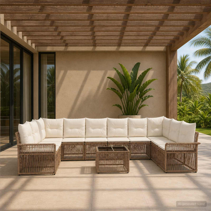 Havesofa Sæt 11 stk. Beige polyrattan