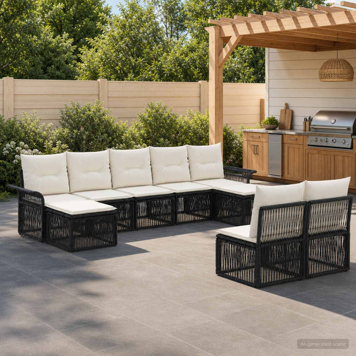 Havesofa Sæt 9 stk. Sort polyrattan
