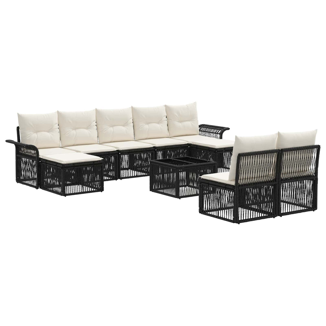 Havesofa Sæt 10 stk. Sort polyrattan