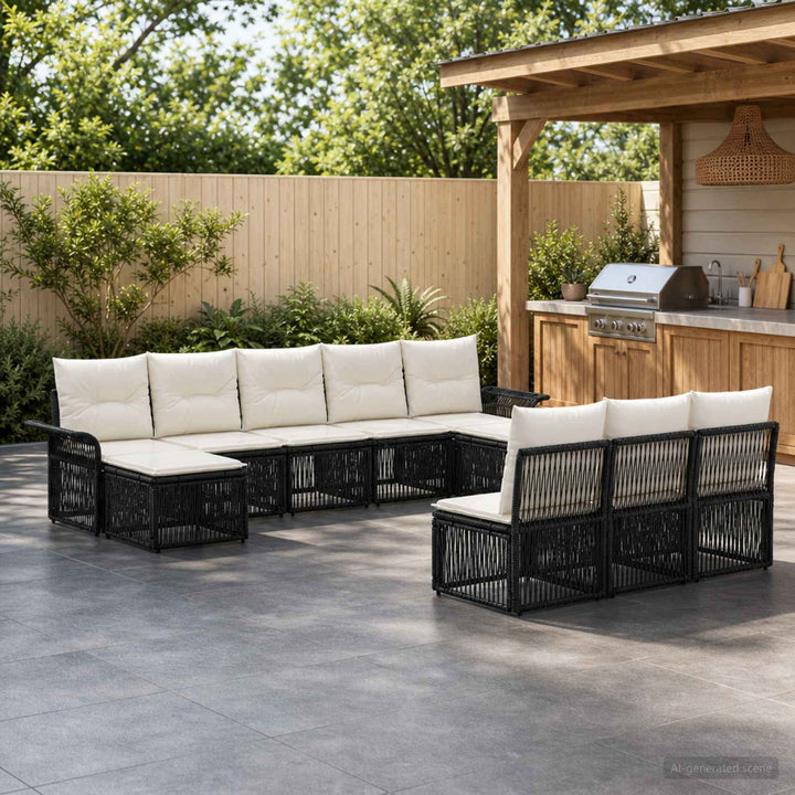 Havesofa Sæt 10 stk. Sort polyrattan