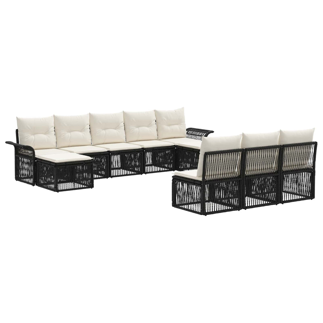 Havesofa Sæt 10 stk. Sort polyrattan