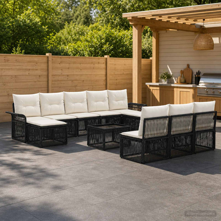 Havesofa Sæt 11 stk. Sort polyrattan