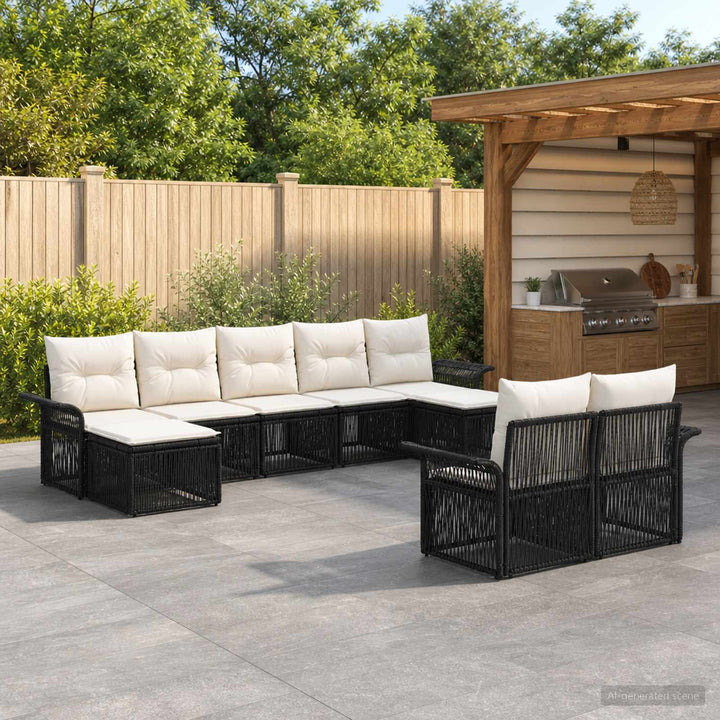 Havesofa Sæt 9 stk. Sort polyrattan