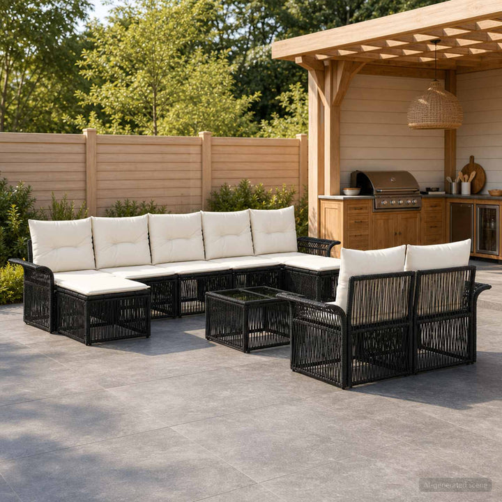 Havesofa Sæt 10 stk. Sort polyrattan