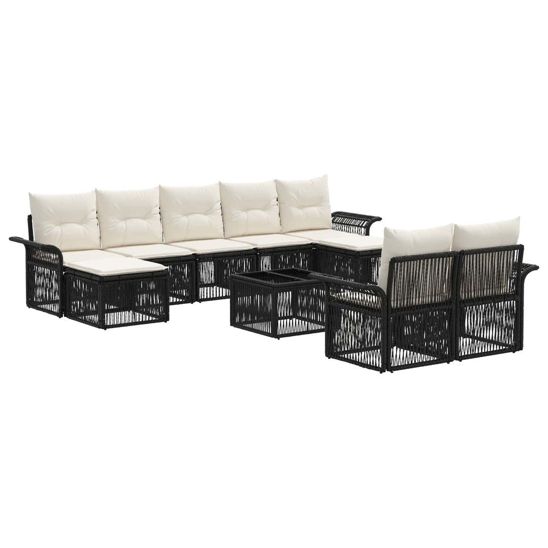 Havesofa Sæt 10 stk. Sort polyrattan