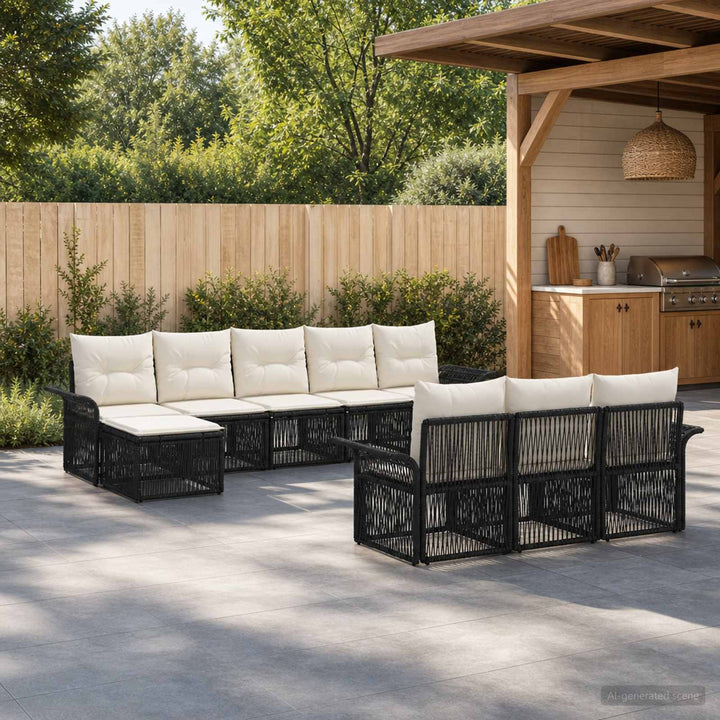 Havesofa Sæt 10 stk. Sort polyrattan
