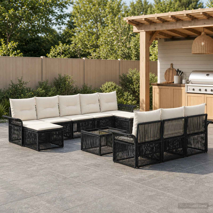 Havesofa Sæt 11 stk. Sort polyrattan