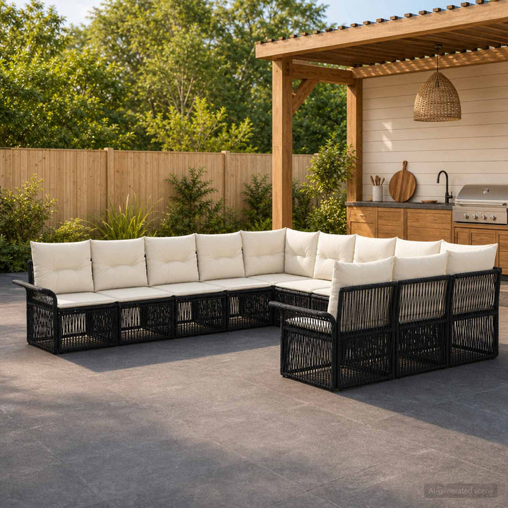 Havesofa Sæt 11 stk. Sort polyrattan