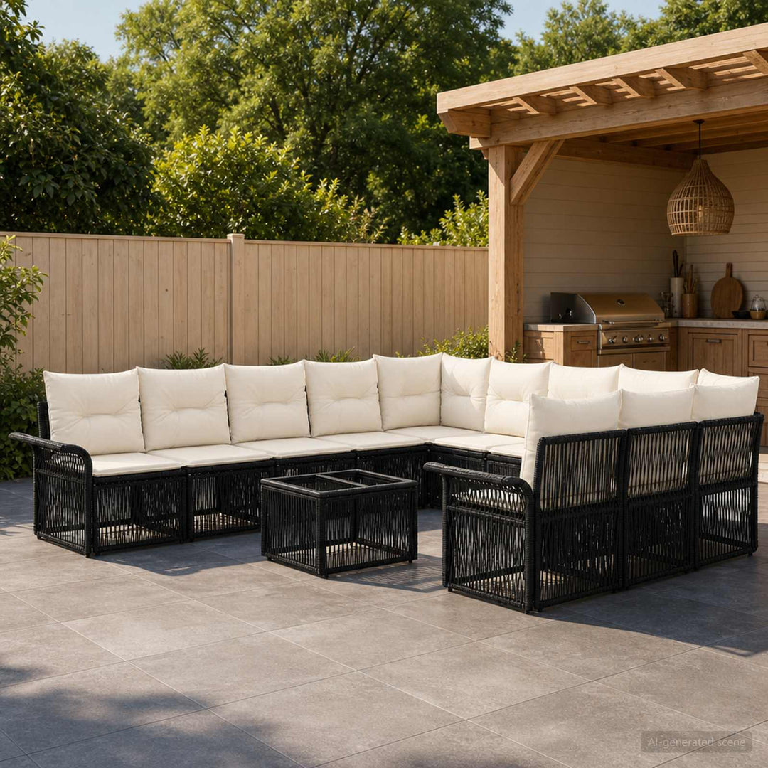 Havesofa Sæt 12 stk. Sort polyrattan