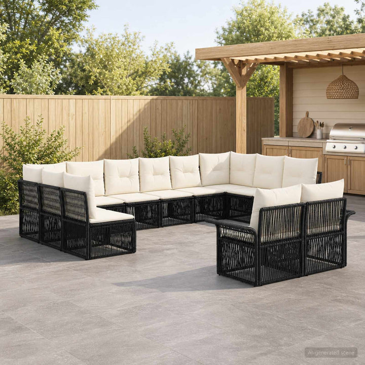 Havesofa Sæt 12 stk. Sort polyrattan