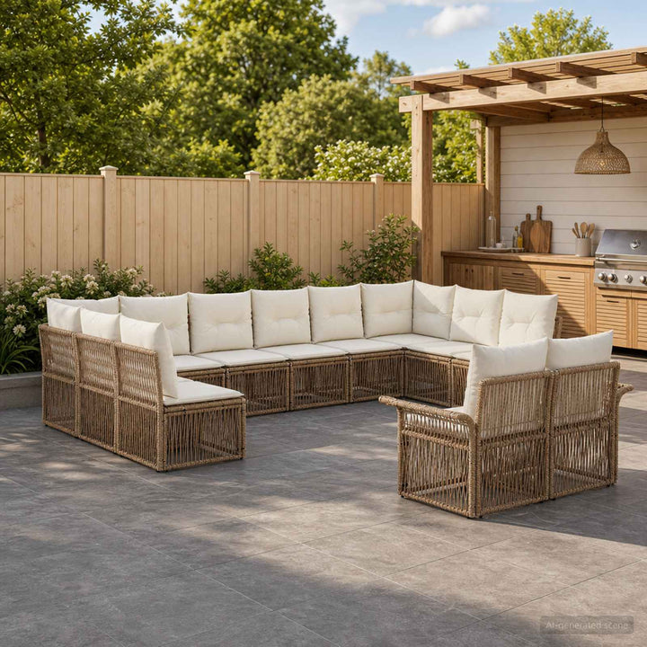 Havesofa Sæt 12 stk. Beige polyrattan