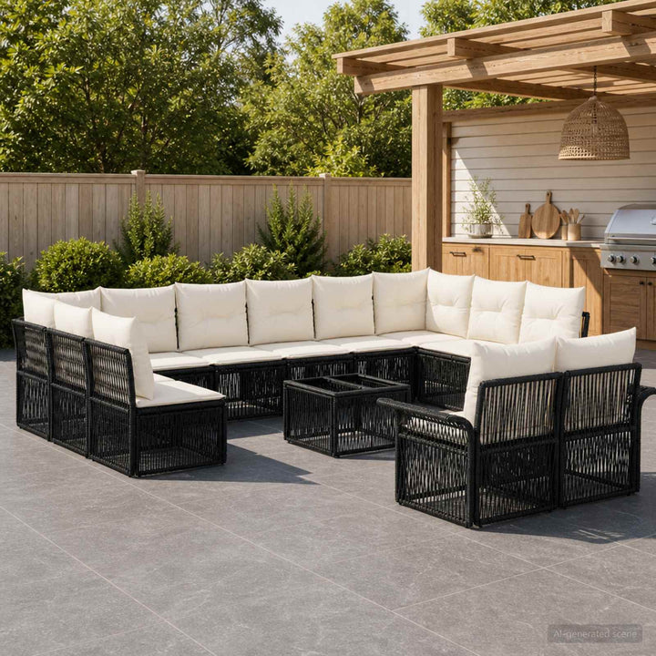 Havesofa Sæt 13 stk. Sort polyrattan