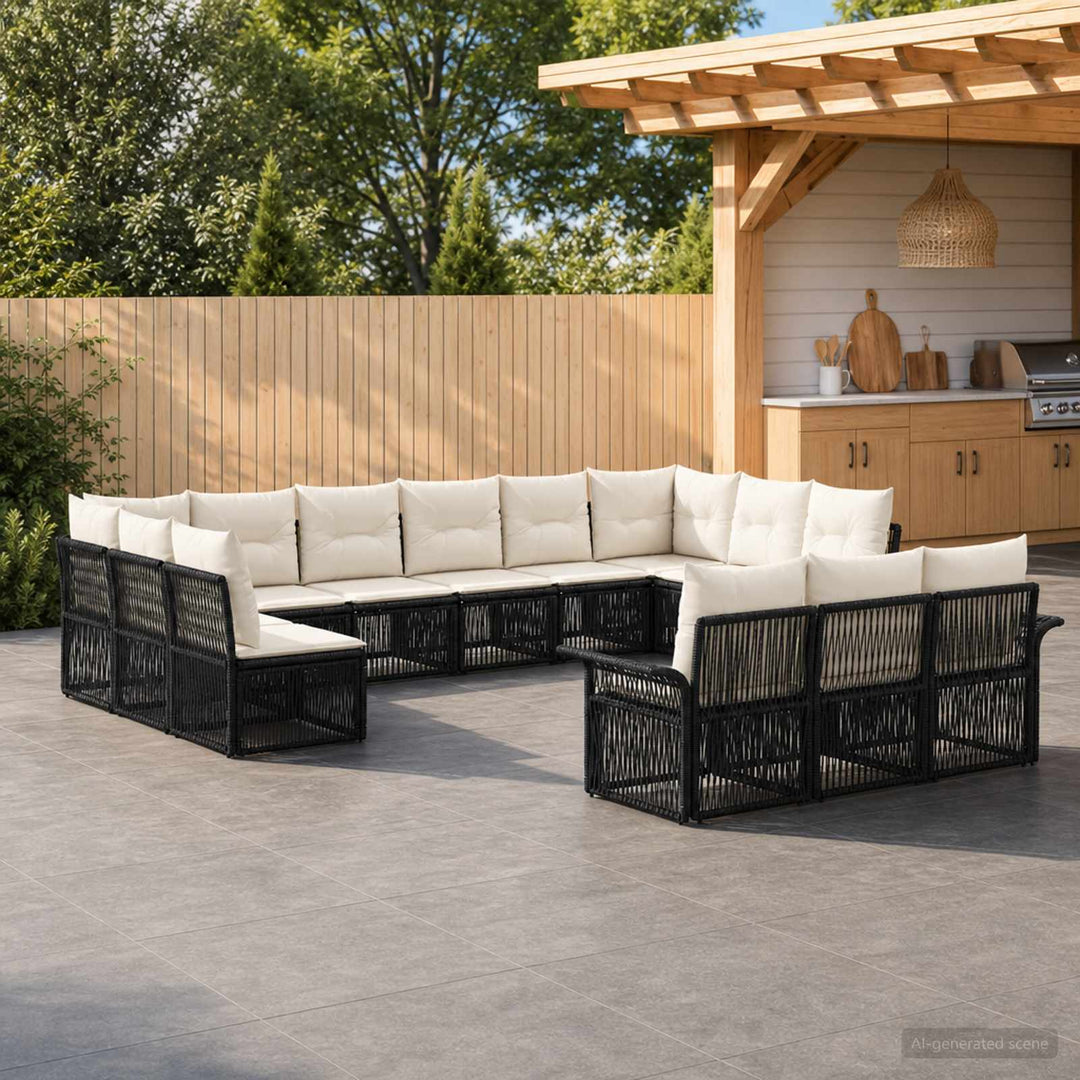 Havesofa Sæt 13 stk. Sort polyrattan