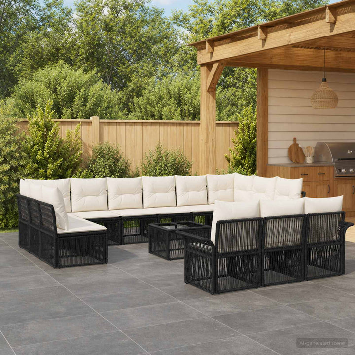 Havesofa Sæt 14 stk. Sort polyrattan