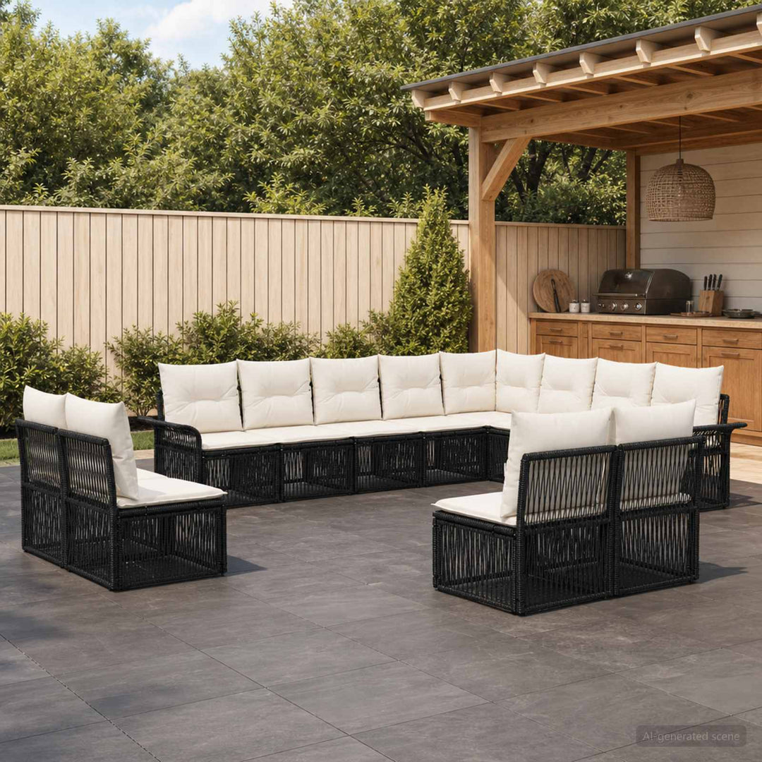 Havesofa Sæt 12 stk. Sort polyrattan