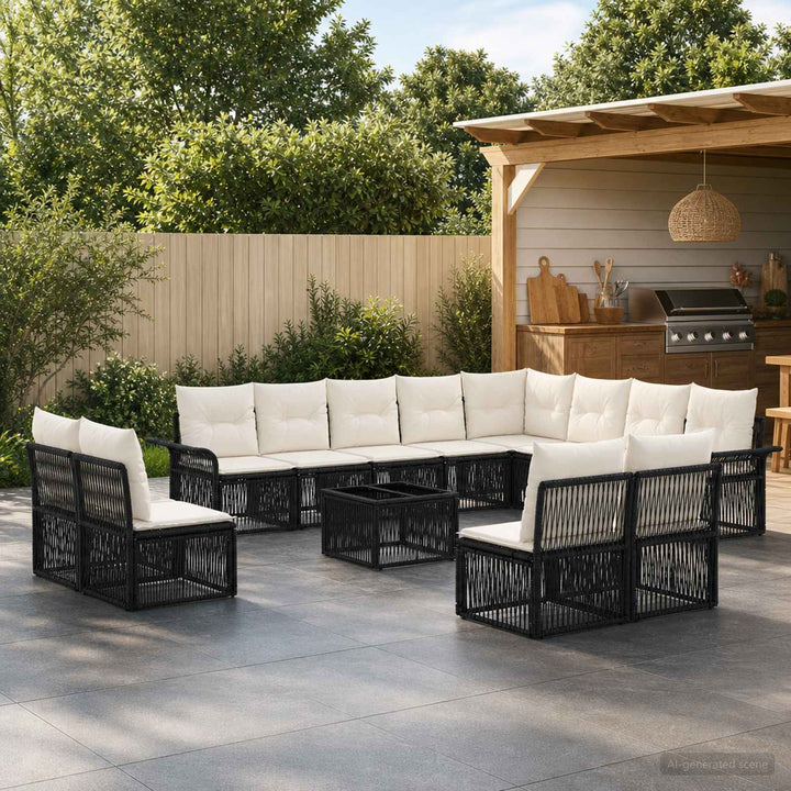 Havesofa Sæt 13 stk. Sort polyrattan