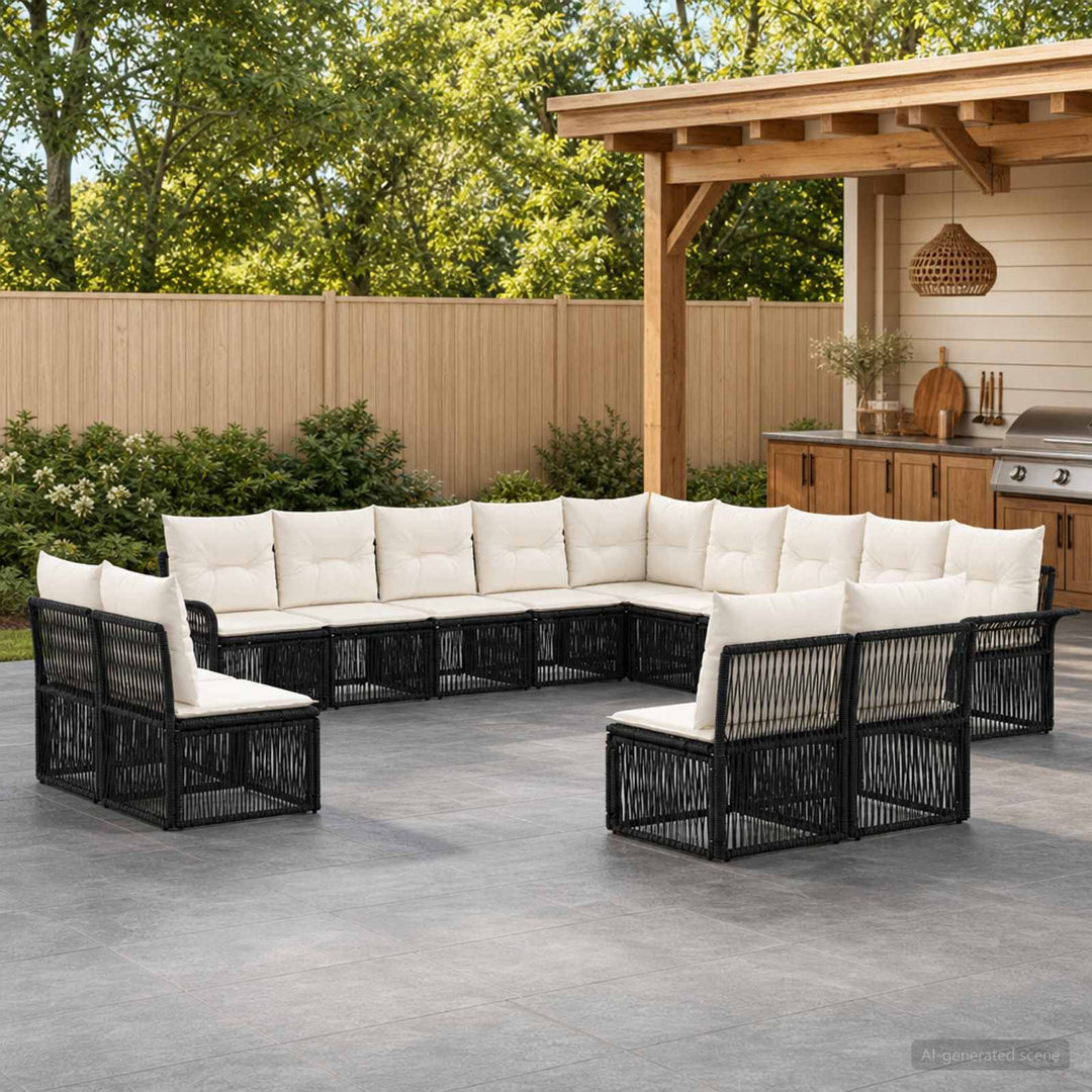 Havesofa Sæt 13 stk. Sort polyrattan