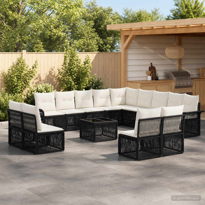 Havesofa Sæt 14 stk. Sort polyrattan