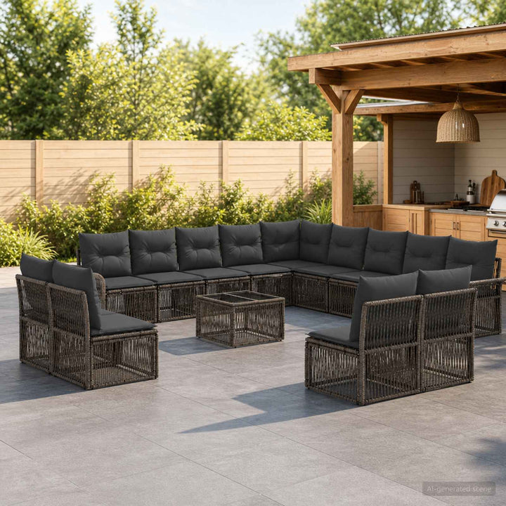 Havesofa Sæt 14 stk. Grå polyrattan