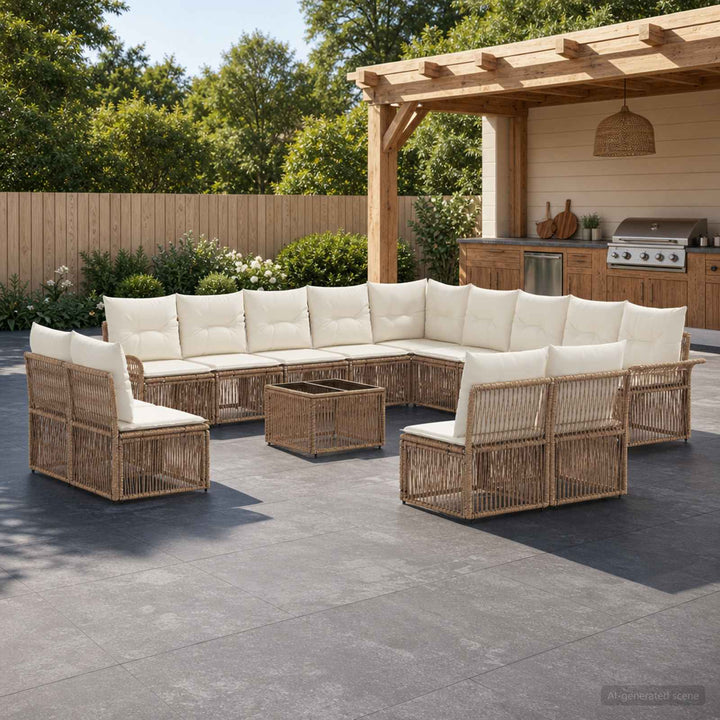 Havesofa Sæt 14 stk. Beige polyrattan