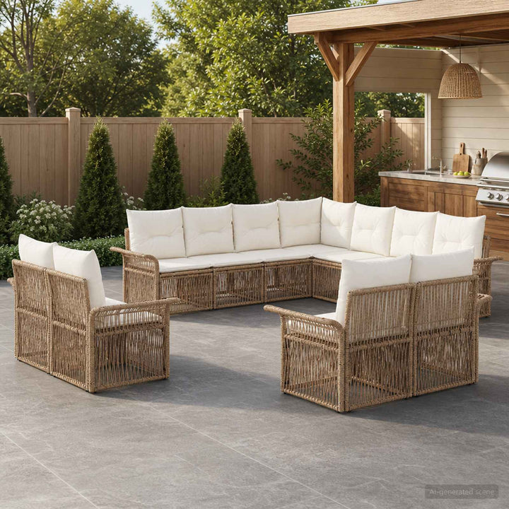 Havesofa Sæt 11 stk. Beige og cremehvid polyrattan